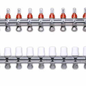 9 Loop Stainless Steel Radiant Heat Manifold Set With 1/2″ PEX Adapters
