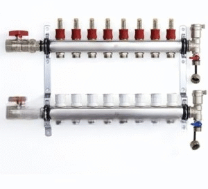 8 Loop Stainless Steel Radiant Heat Manifold Set With 1/2″ PEX Adapters