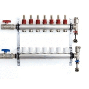 7 Loop Stainless Steel Radiant Heat Manifold Set With 1/2″ PEX Adapters